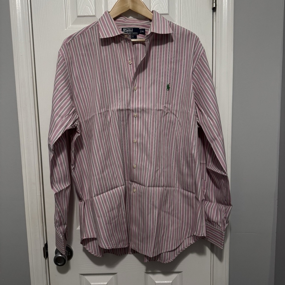 Polo Ralph Lauren Stanton Classic Fit‎ Mens XL Dress Shirt Pink Striped Button